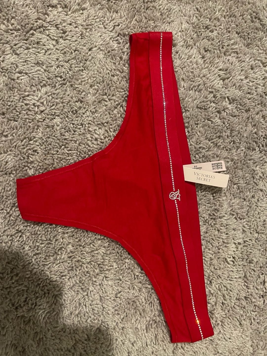 Victoria's Secret Logo Cotton Micro Rhinestone Shine Thong Hiphugger Panty 7