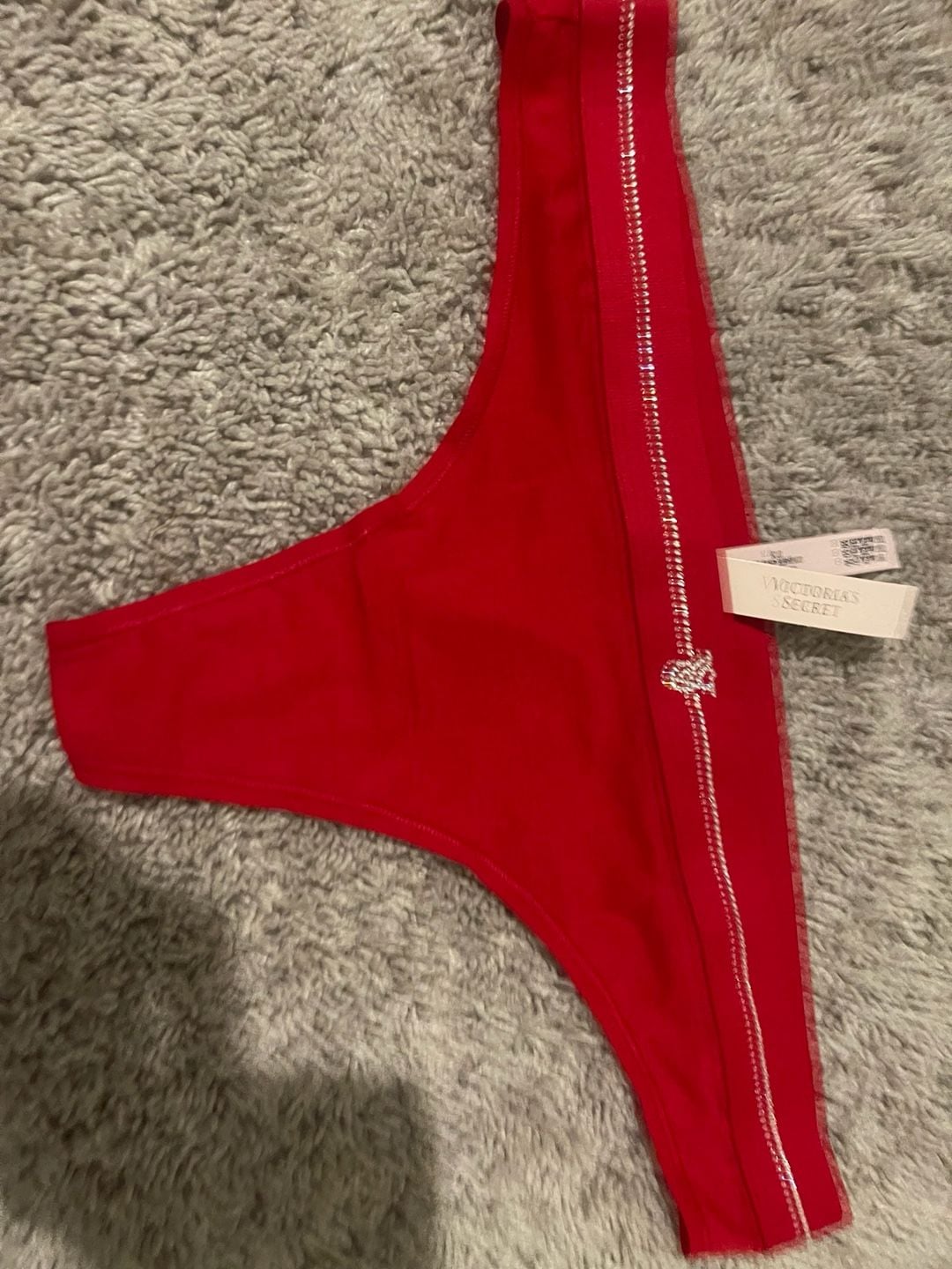 Victoria's Secret Logo Cotton Micro Rhinestone Shine Thong Hiphugger Panty 9