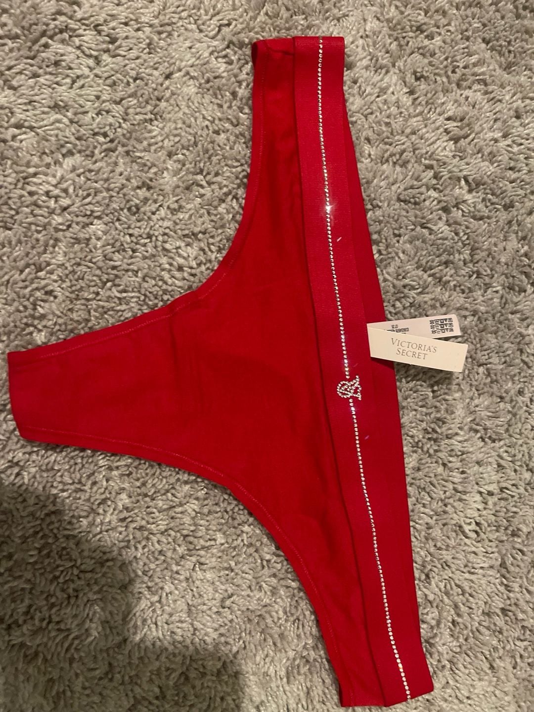 Victoria's Secret Logo Cotton Micro Rhinestone Shine Thong Hiphugger Panty 11