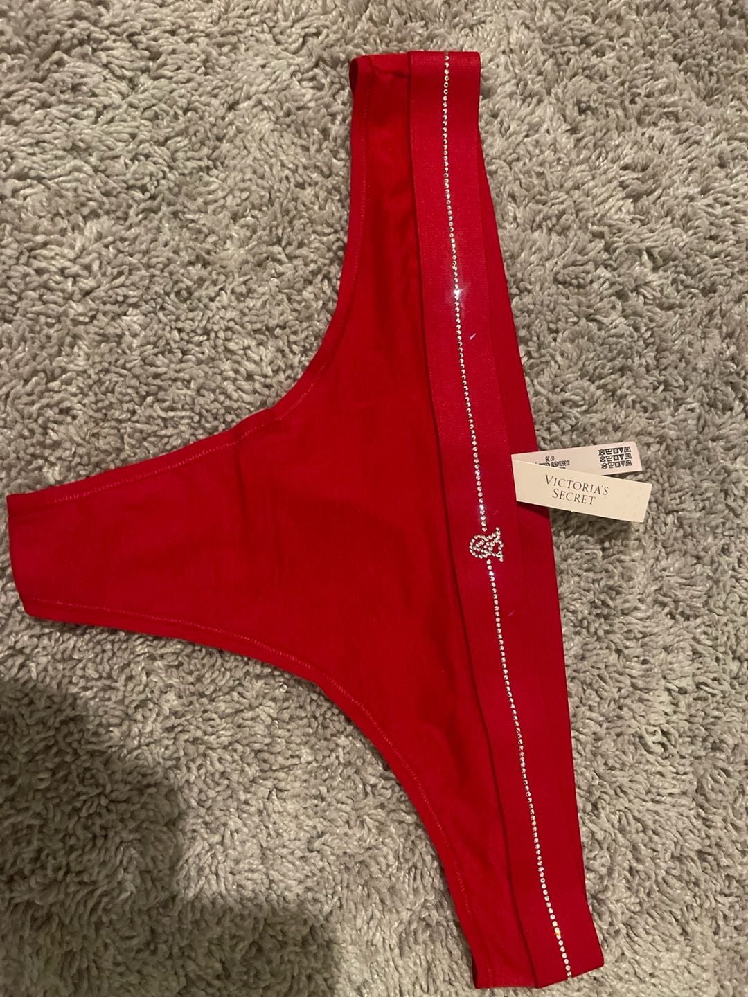 Victoria's Secret Logo Cotton Micro Rhinestone Shine Thong Hiphugger Panty 12