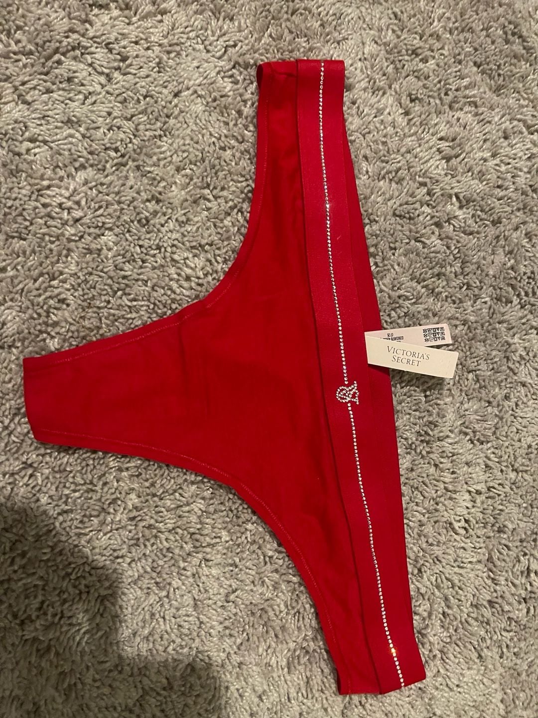 Victoria's Secret Logo Cotton Micro Rhinestone Shine Thong Hiphugger Panty 13