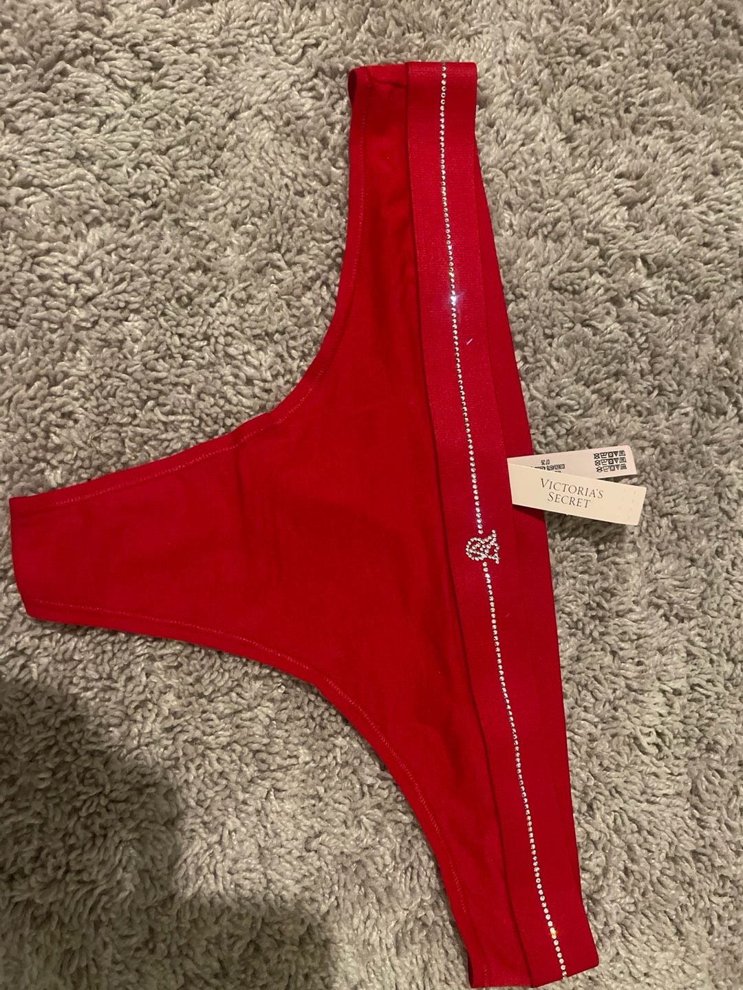 Victoria's Secret Logo Cotton Micro Rhinestone Shine Thong Hiphugger Panty 15