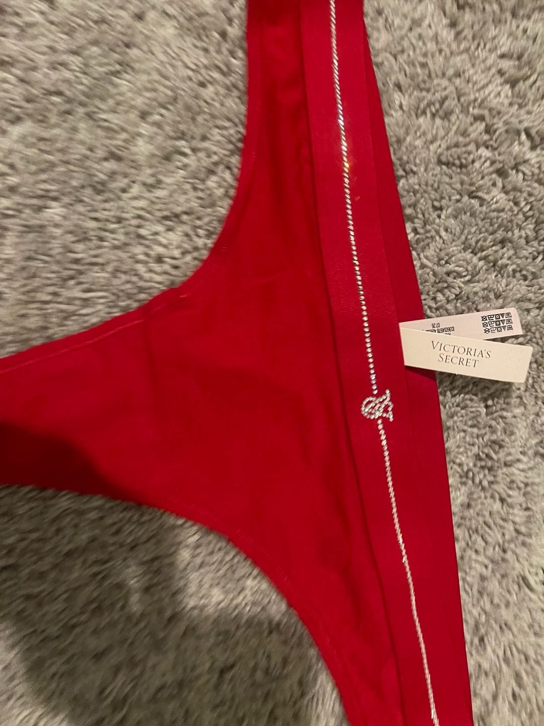 Victoria's Secret Logo Cotton Micro Rhinestone Shine Thong Hiphugger Panty 18