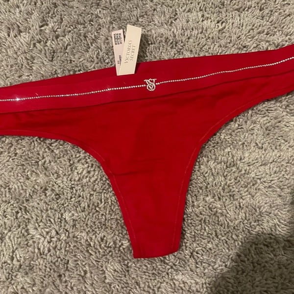 Victoria's Secret Logo Cotton Micro Rhinestone Shine Thong Hiphugger Panty