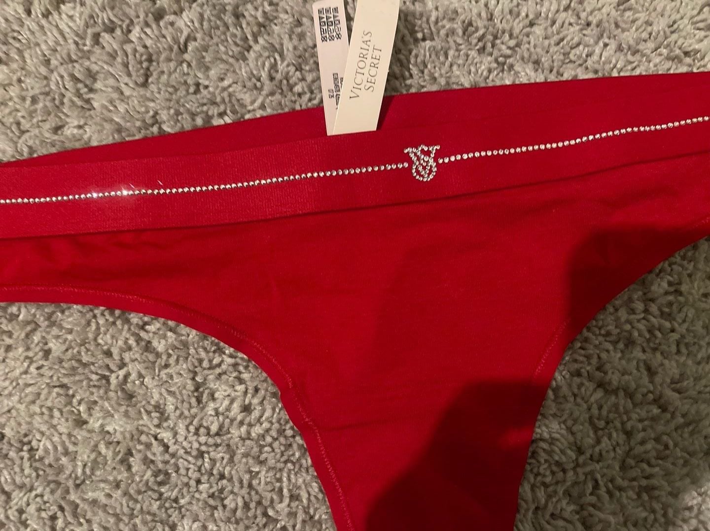 Victoria's Secret Logo Cotton Micro Rhinestone Shine Thong Hiphugger Panty 8