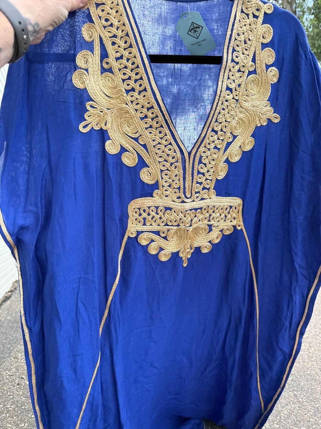Vintage Moroccan Kaftan Dress Blue Gold Embroidered 2