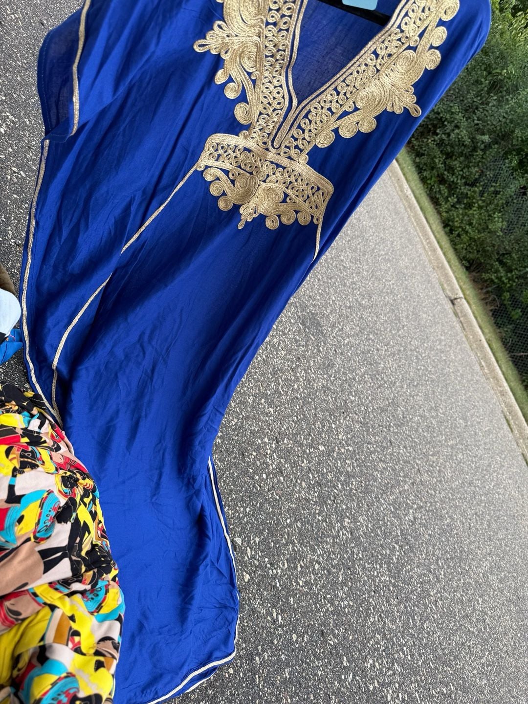 Vintage Moroccan Kaftan Dress Blue Gold Embroidered 3