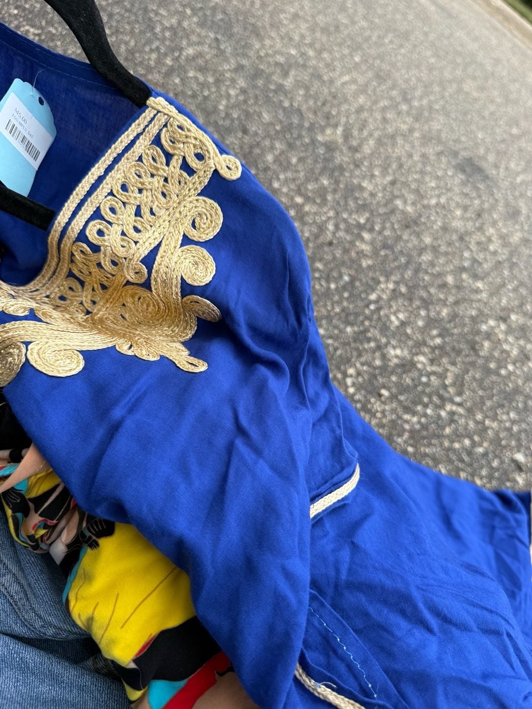 Vintage Moroccan Kaftan Dress Blue Gold Embroidered 5