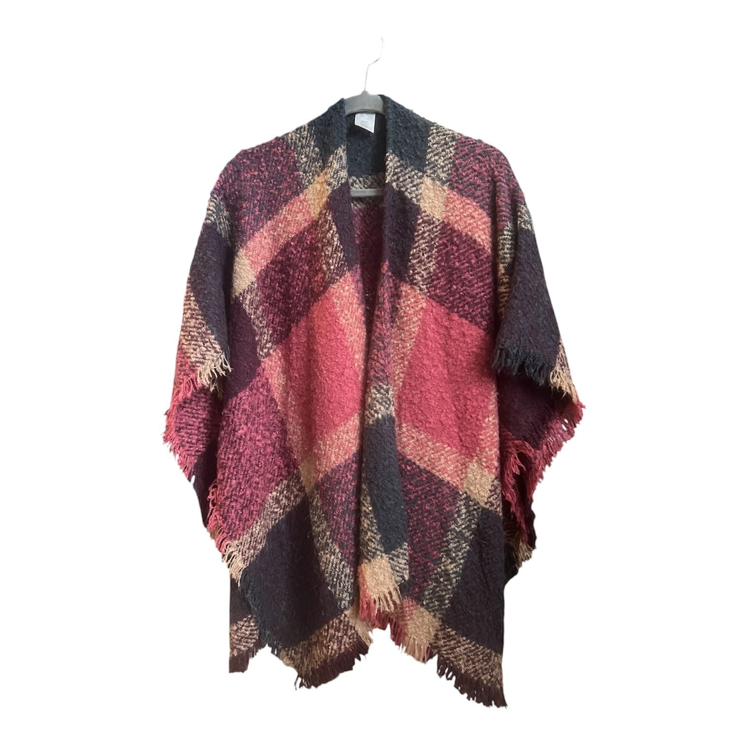 Alcott Plaid Poncho One Size Multicolor Fringe Scarf Shawl 2
