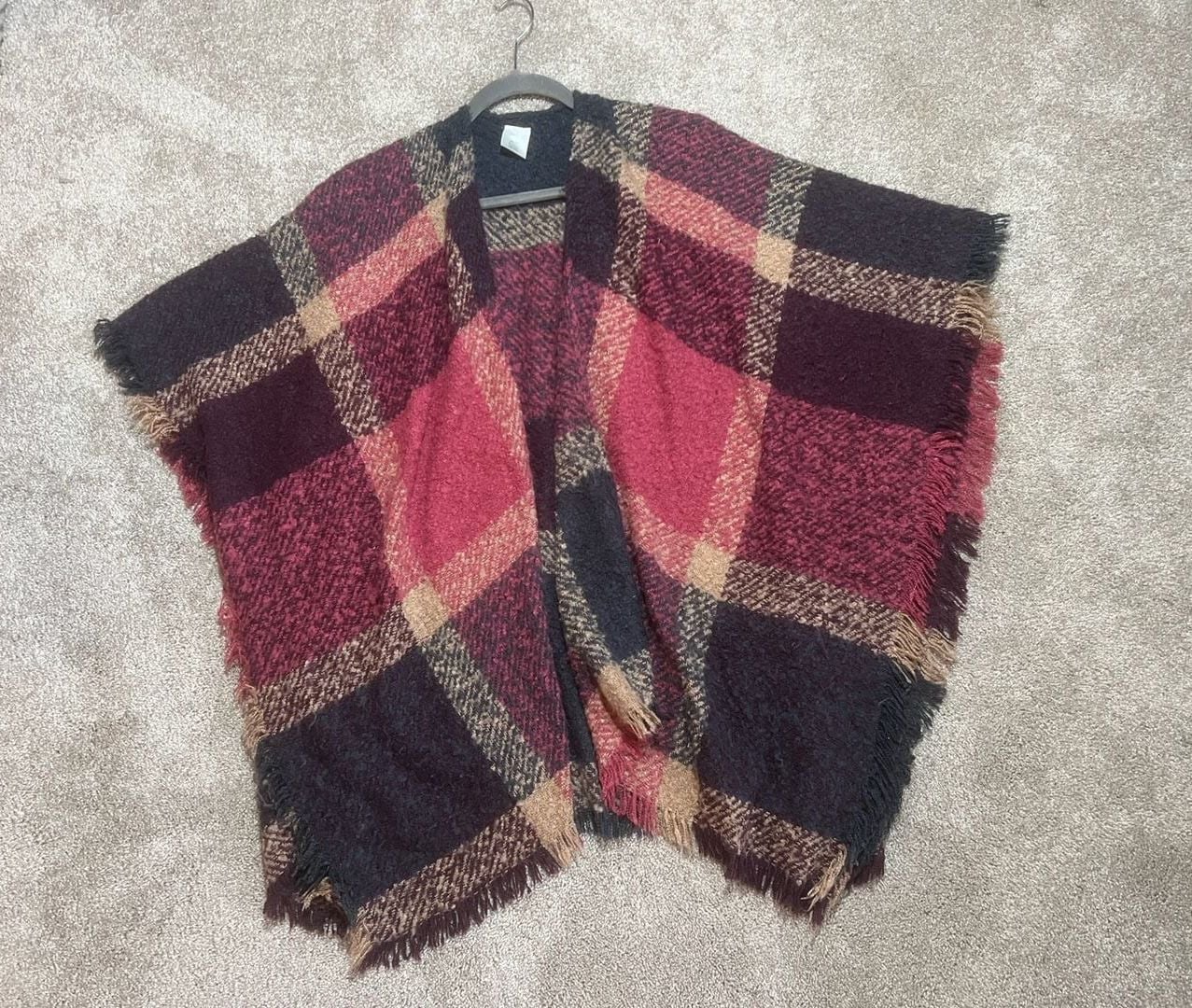 Alcott Plaid Poncho One Size Multicolor Fringe Scarf Shawl 5