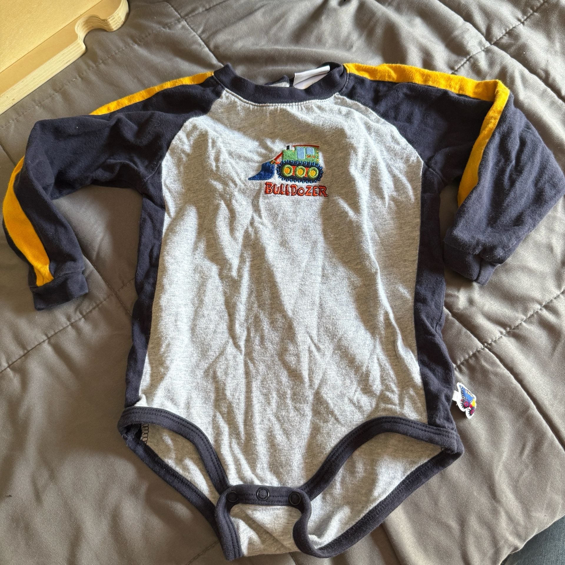 Okie Dokie Bulldozer Bodysuit Size 24 Months Gray Navy 2