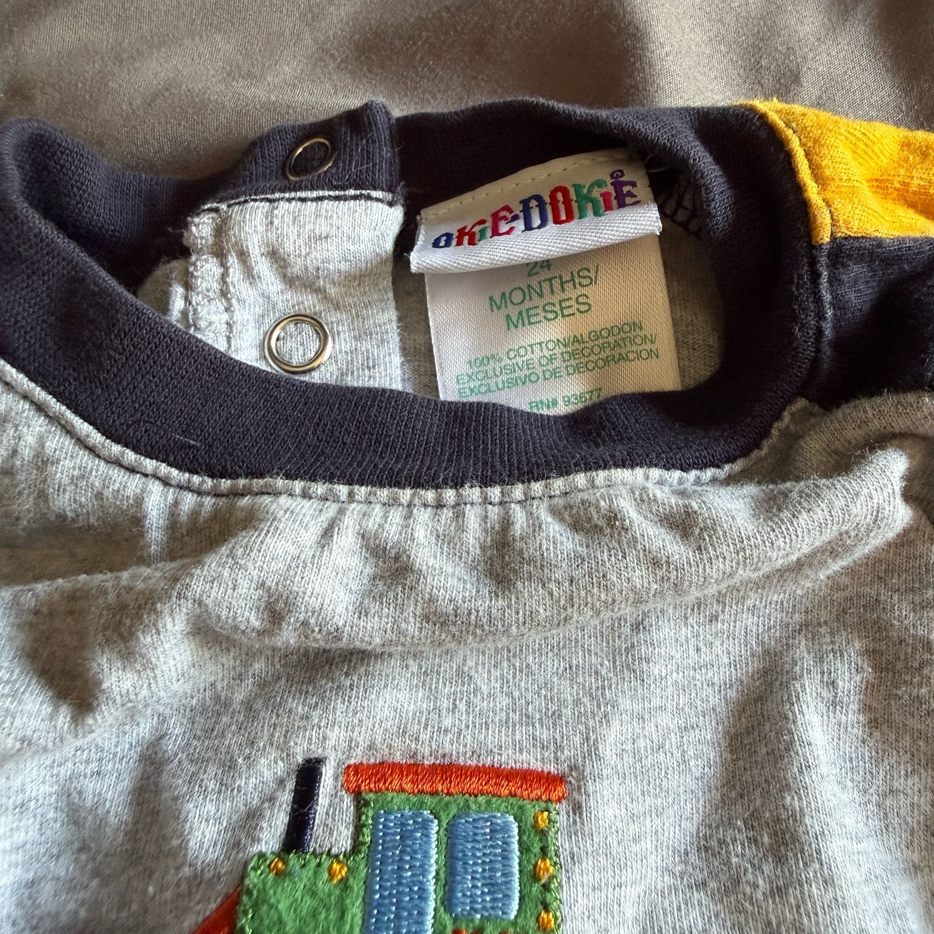 Okie Dokie Bulldozer Bodysuit Size 24 Months Gray Navy 3
