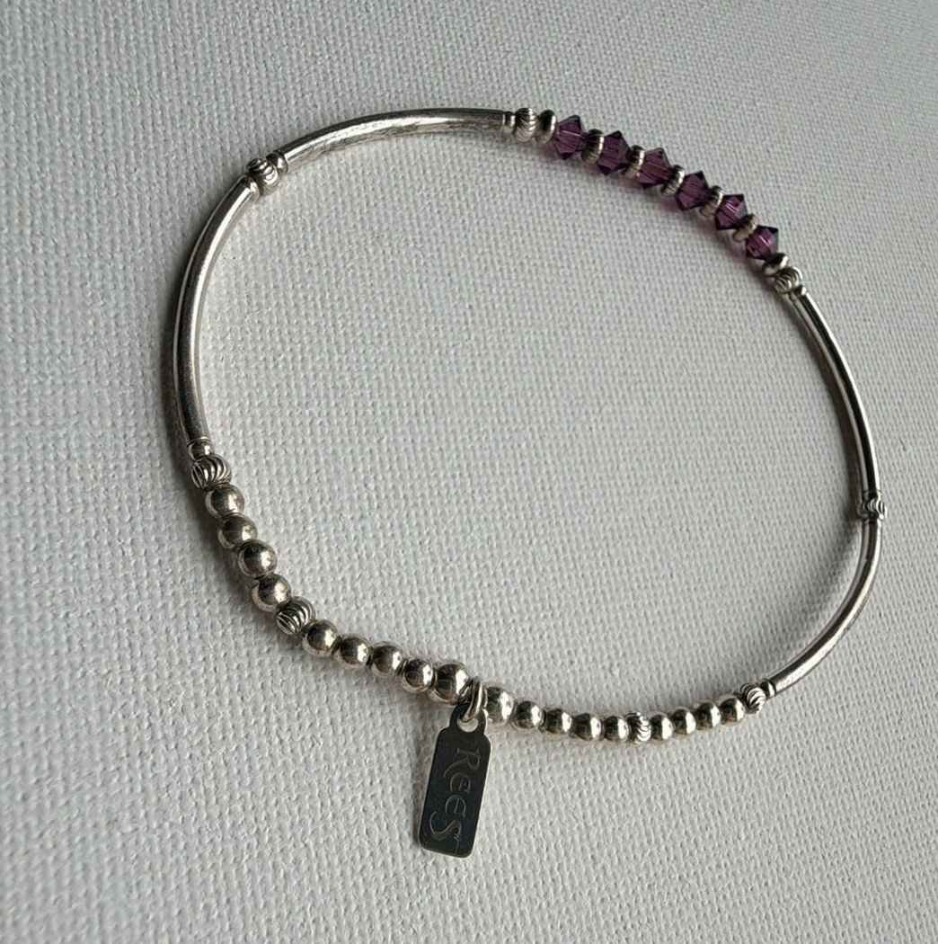 Rees Sterling Silver Amethyst Crystal Bangle Bracelet 2