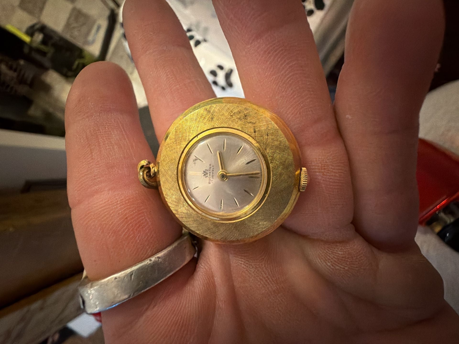 Bucherer 17 Jewels Gold Tone Pendant Watch Textured Case 2