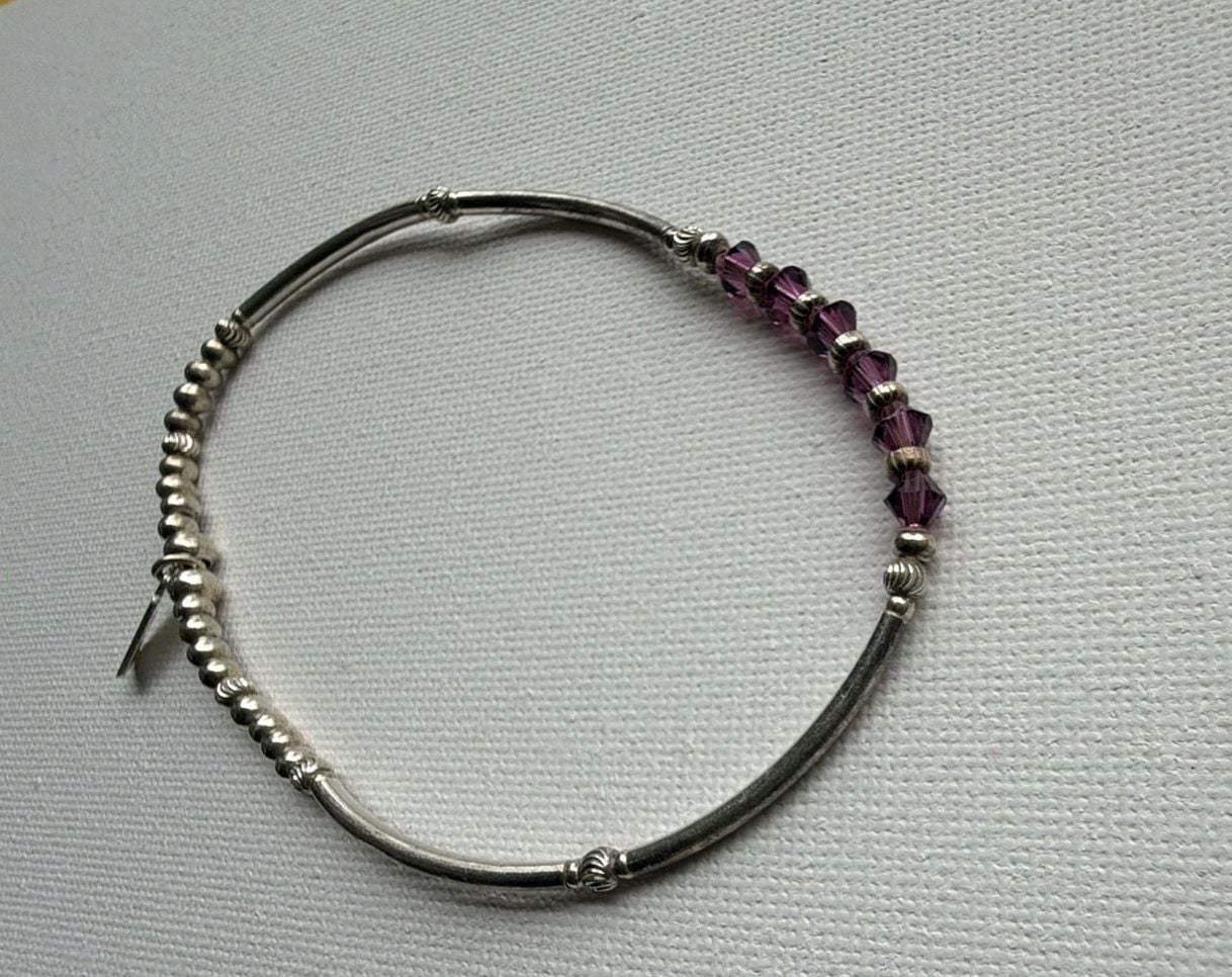 Rees Sterling Silver Amethyst Crystal Bangle Bracelet 5