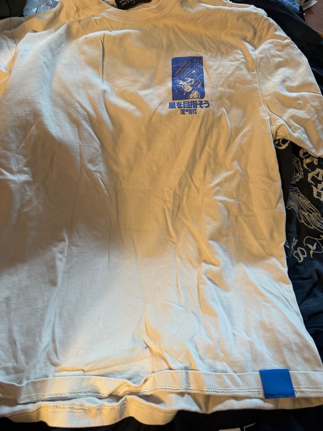 The 23 Boys Graphic T-Shirt Size Small Off White Blue Techwear Anime 2