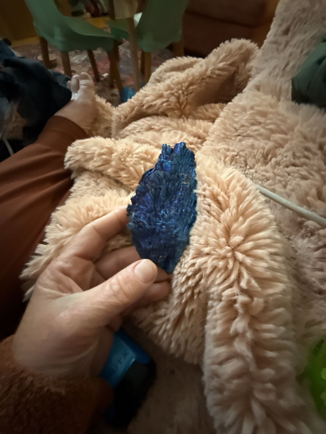 Titanium Coated Black Kyanite Crystal Cluster Blue Feather Specimen 2
