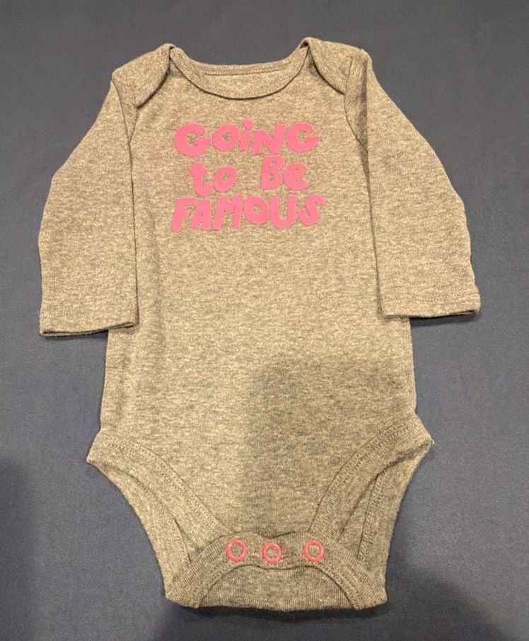 Okie Dokie Going To Be Famous Long Sleeve Bodysuit Size 3M Gray 2