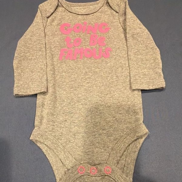 Okie Dokie Going To Be Famous Long Sleeve Bodysuit Size 3M Gray
