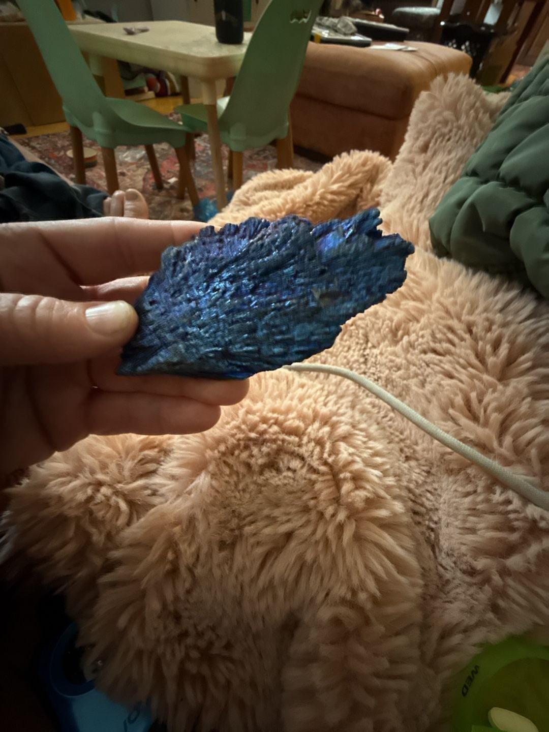Titanium Coated Black Kyanite Crystal Cluster Blue Feather Specimen 5