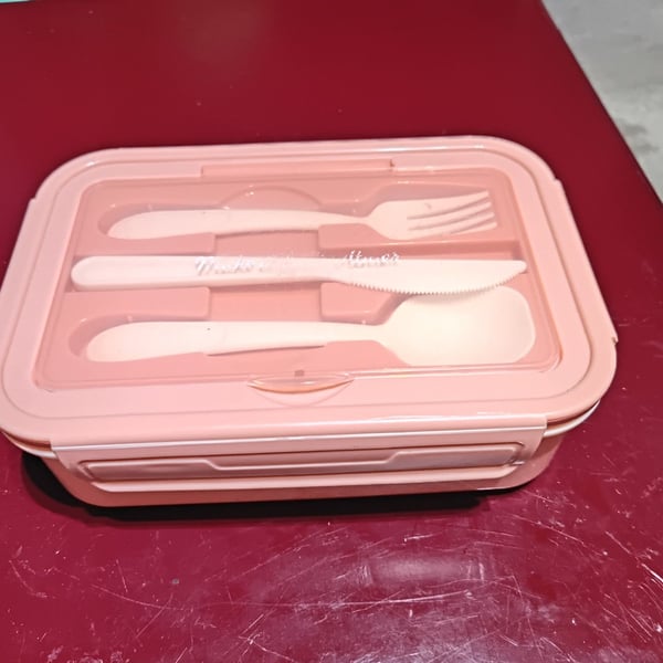 MDHAND Bento Box 3-Compartment Pink Lunch Box with Utensils Set
