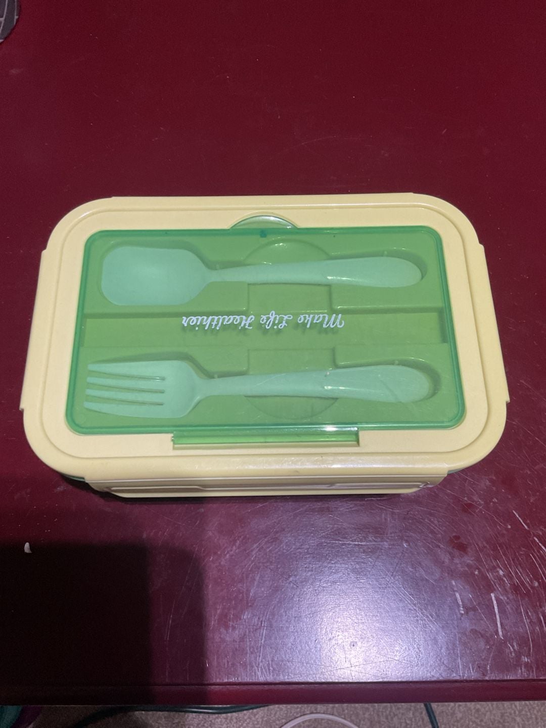 Make Life Healthier Bento Lunch Box with 3 Compartments Fork and Spoon 1