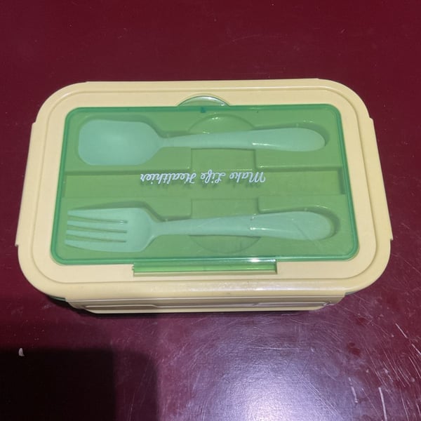 Make Life Healthier Bento Lunch Box with 3 Compartments Fork and Spoon