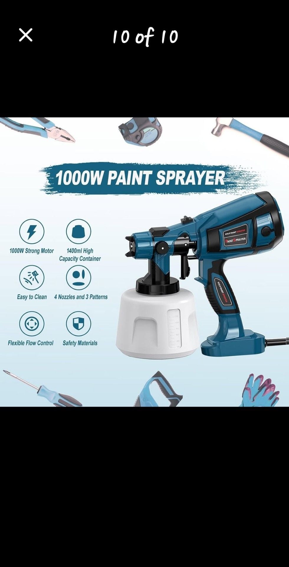 HVLP Paint Sprayer Electric Gun 4 Nozzles 8