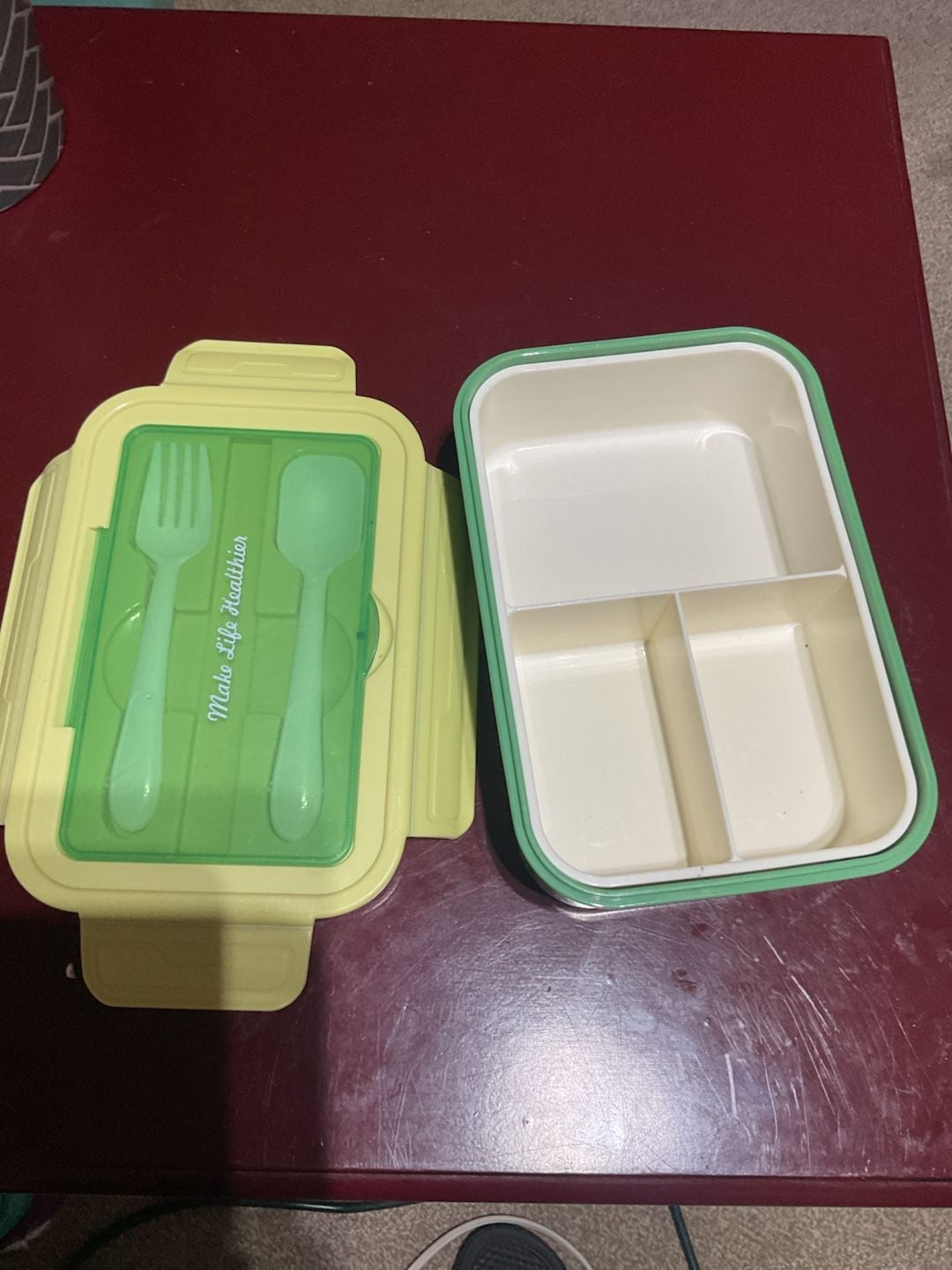 Make Life Healthier Bento Lunch Box with 3 Compartments Fork and Spoon 2