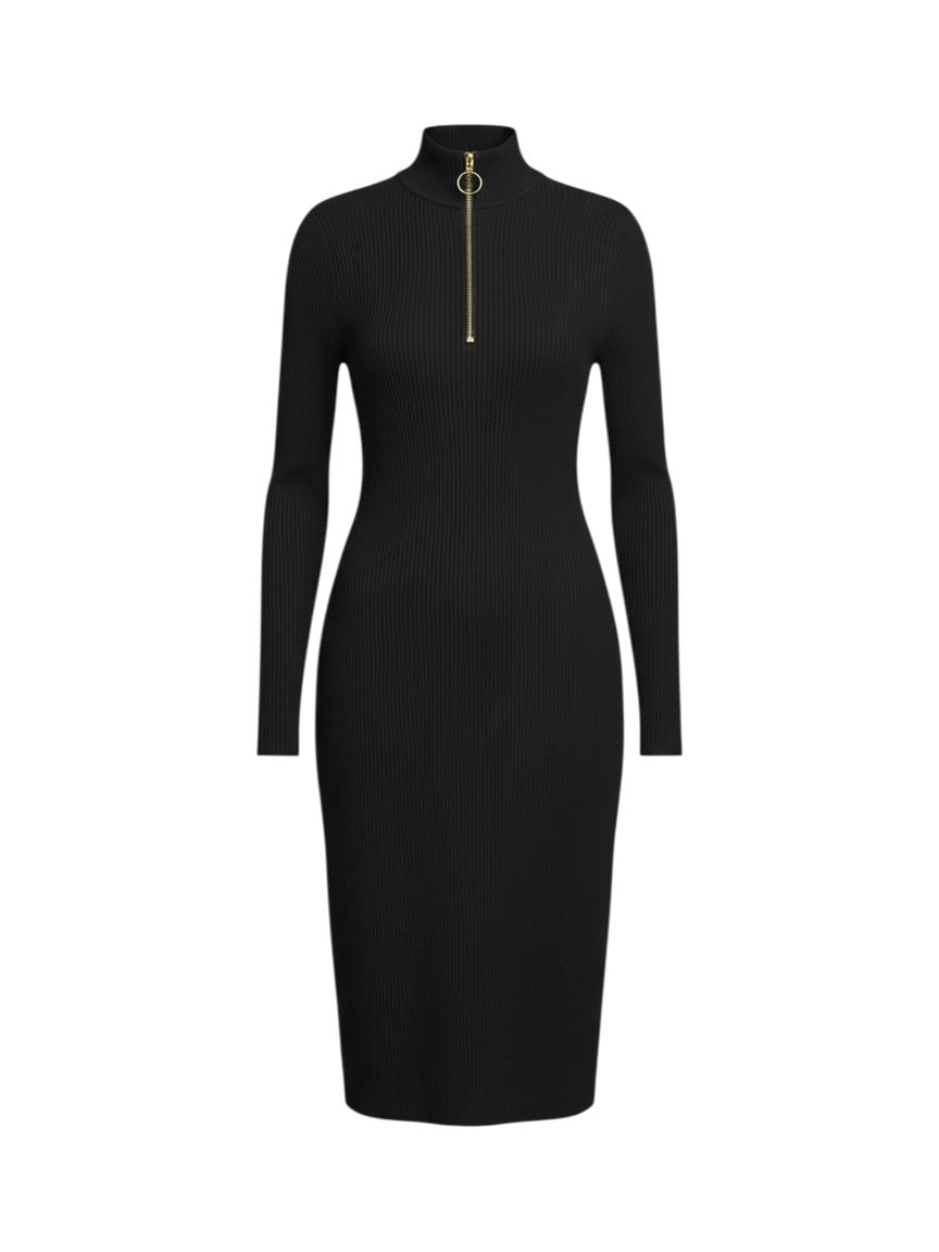 Barbour International Black Ribbed Long Sleeve Quarter Zip Dress 2