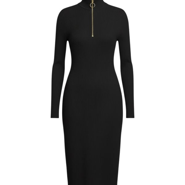 Barbour International Black Ribbed Long Sleeve Quarter Zip Dress
