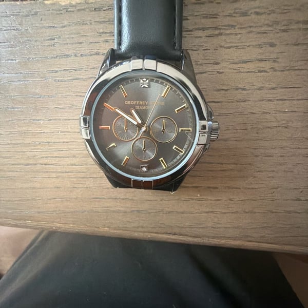 Geoffrey Beene GBA0031GU Men's Gunmetal Diamond Accent Watch Black Leather