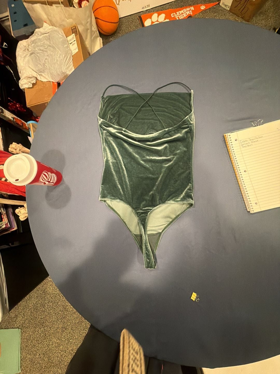 Abercrombie & Fitch Velvet Cowl Neck Bodysuit Green 4