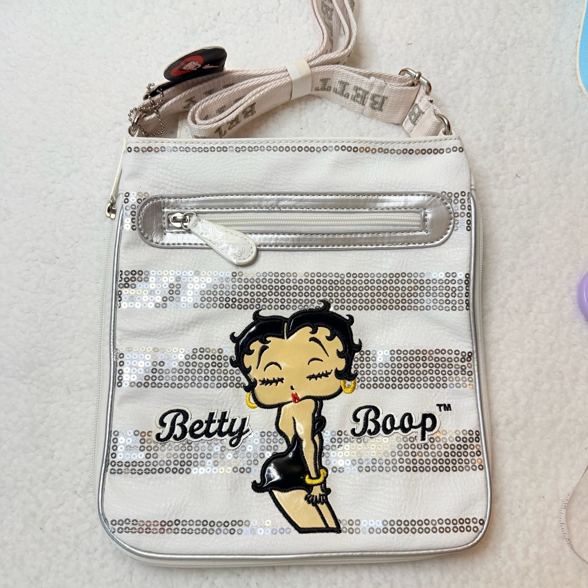 Betty Boop Crossbody Messenger Bag White Sequin 2