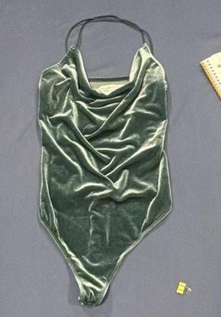 Abercrombie & Fitch Velvet Cowl Neck Bodysuit Green 2