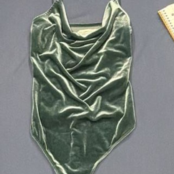Abercrombie & Fitch Velvet Cowl Neck Bodysuit Green