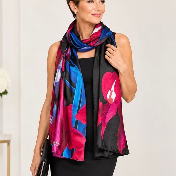 Ted Baker London Susane Stencilled Stem Long Scarf Deep Pink Silk NWT