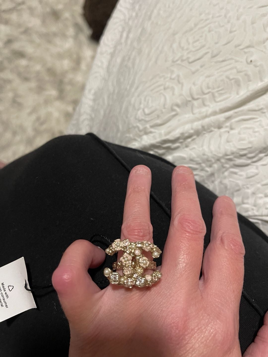 Chanel CC Logo Ring Pearl Crystal Gold-Tone 2