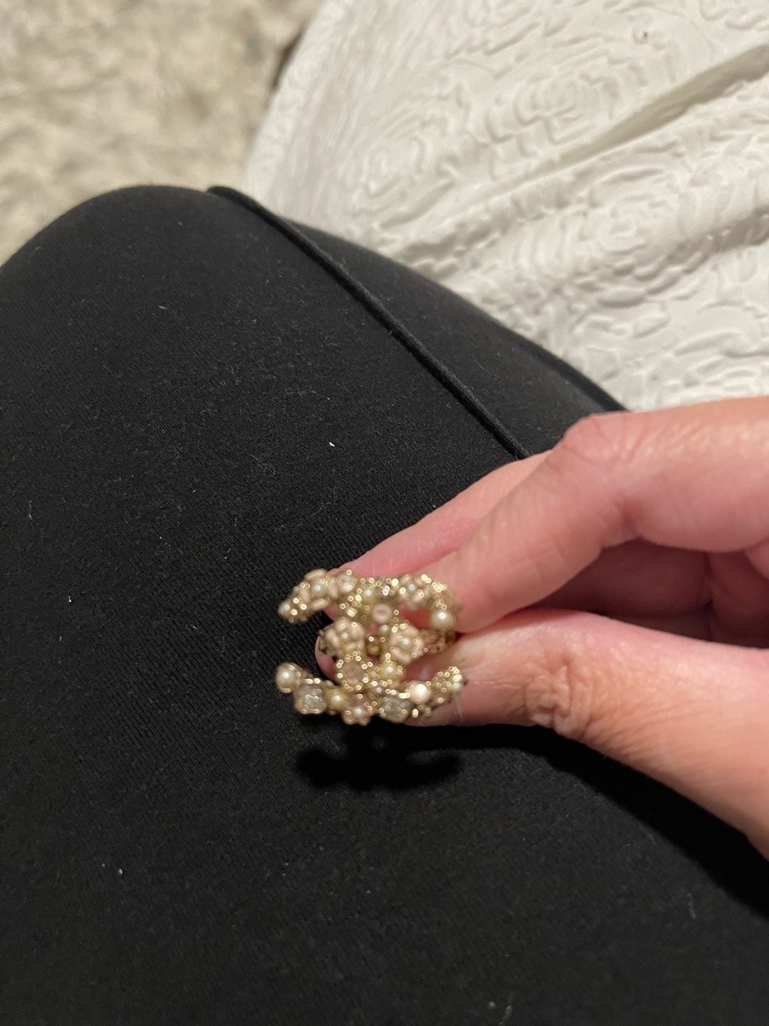 Chanel CC Logo Ring Pearl Crystal Gold-Tone 6