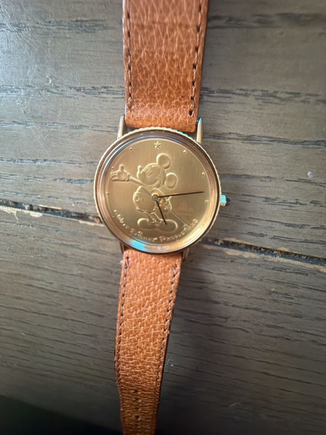 Lorus Mickey Mouse Gold Medallion Quartz Watch Brown Leather Strap 1
