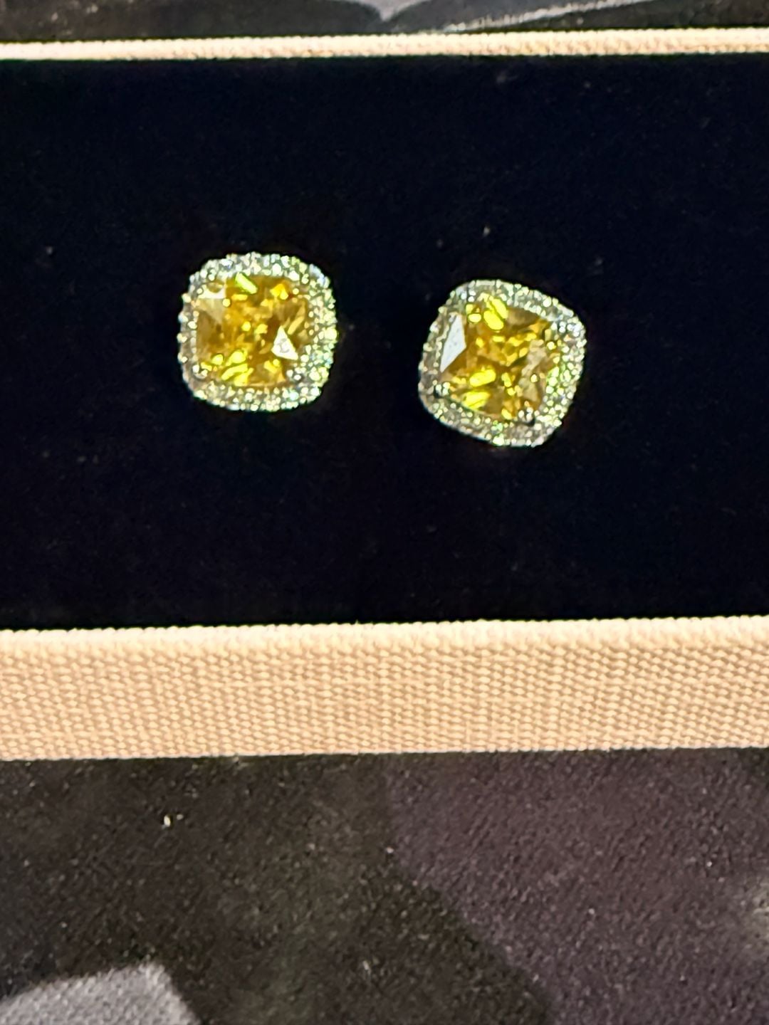 Unbranded Yellow Cushion Cut Halo Stud Earrings 2