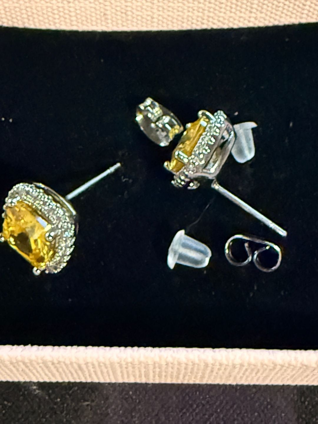 Unbranded Yellow Cushion Cut Halo Stud Earrings 3