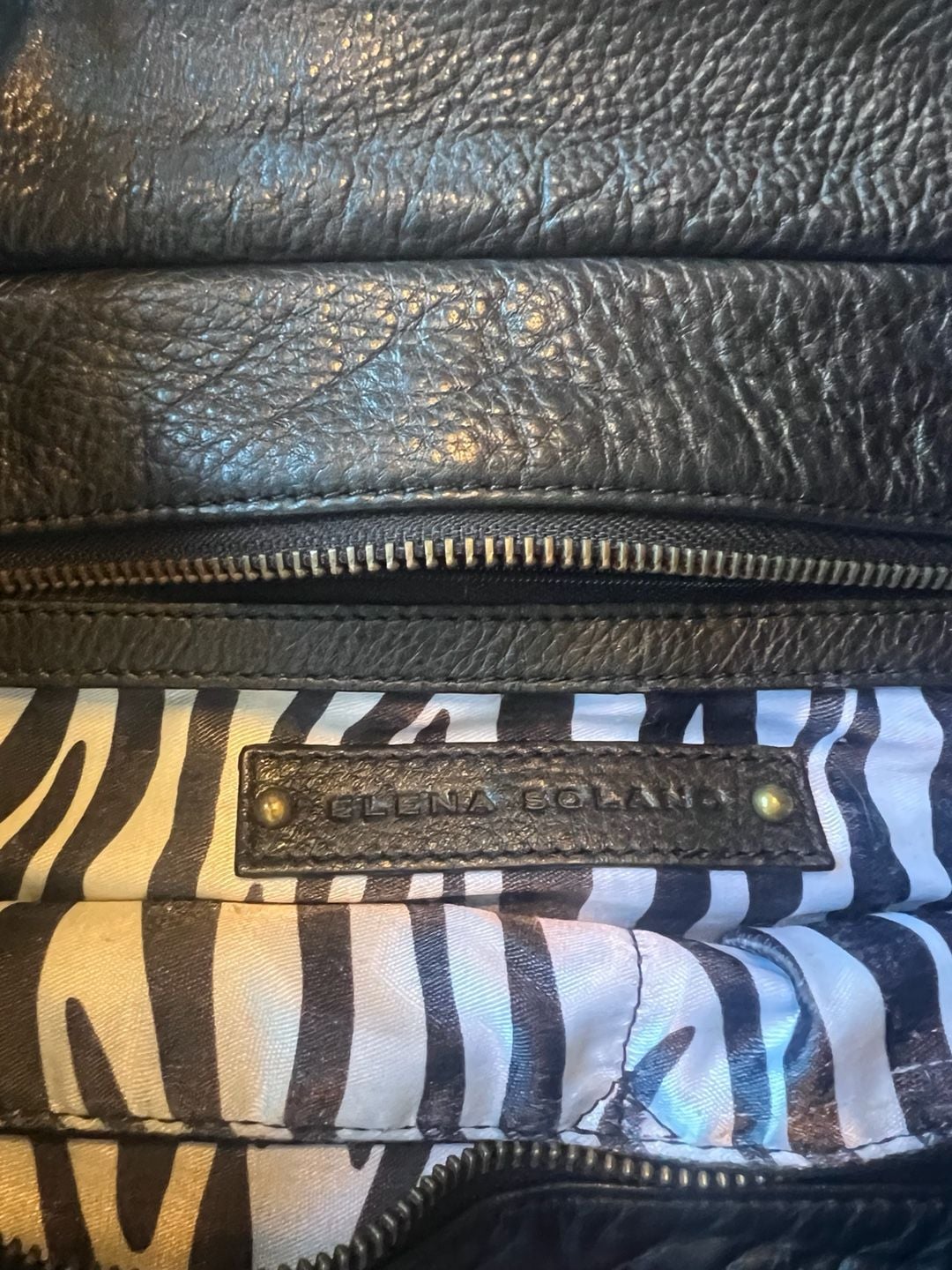 Elena Solano Black Buttery Leather Pebbled Tote Handbag 4