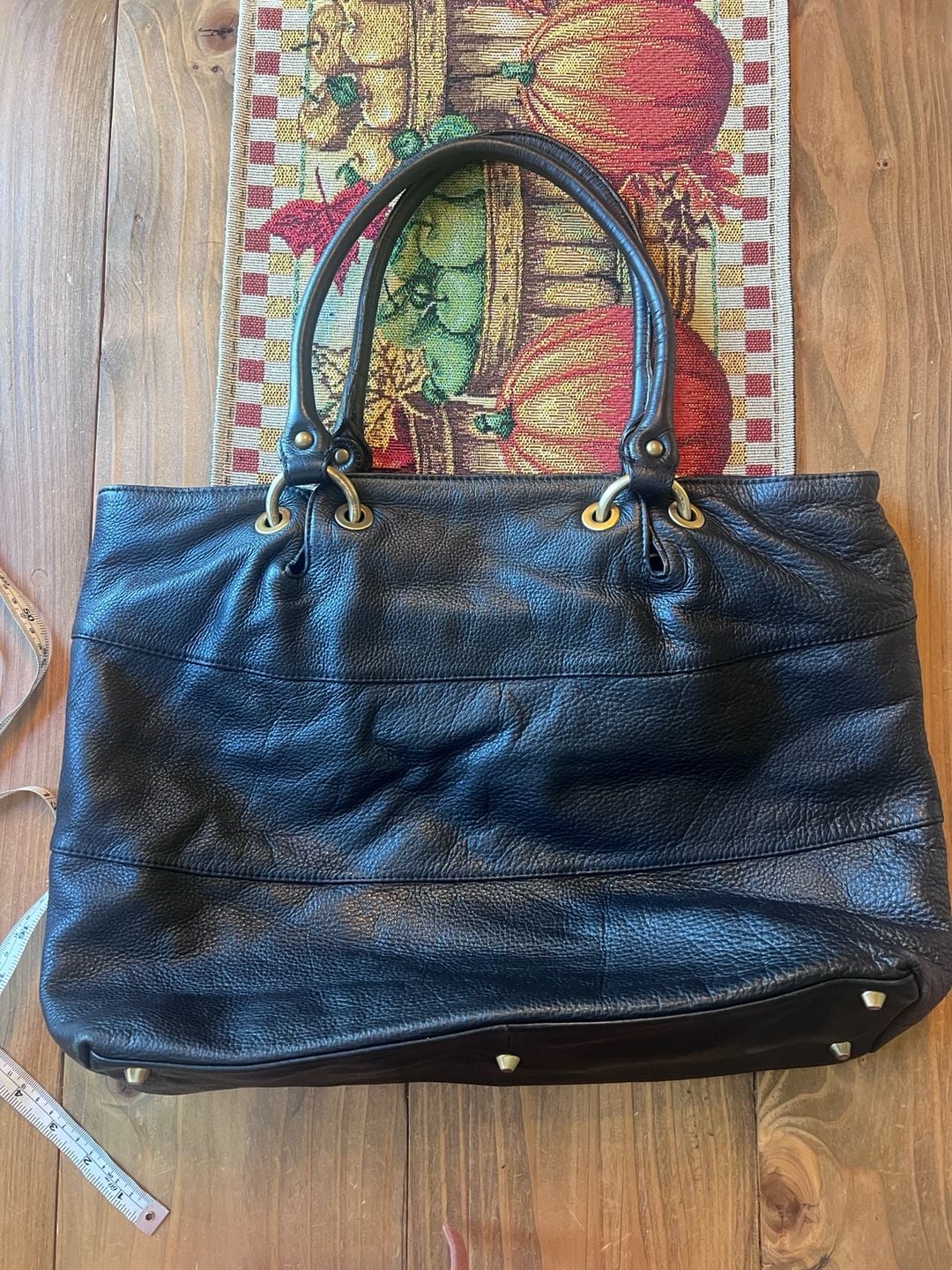 Elena Solano Black Buttery Leather Pebbled Tote Handbag 5