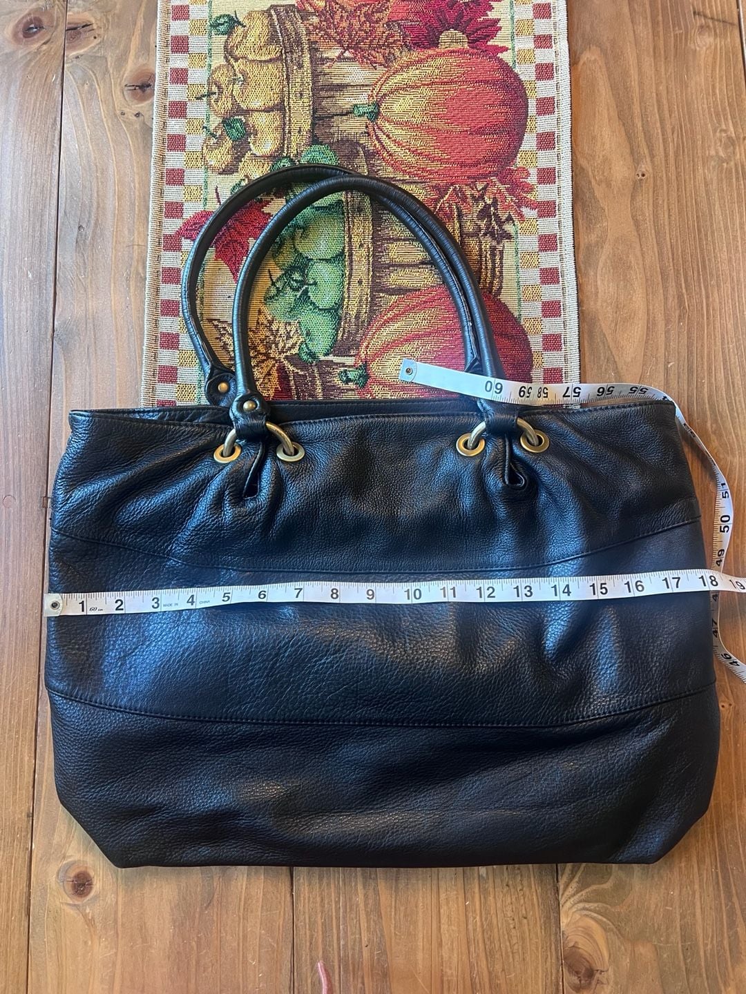Elena Solano Black Buttery Leather Pebbled Tote Handbag 6