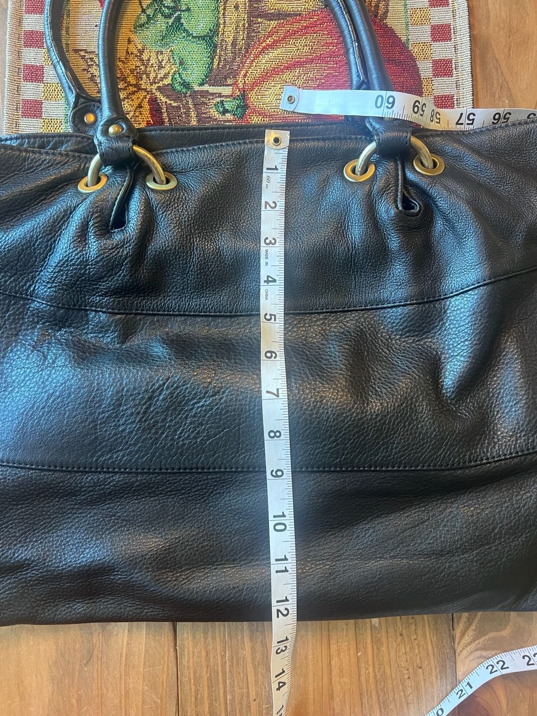 Elena Solano Black Buttery Leather Pebbled Tote Handbag 7