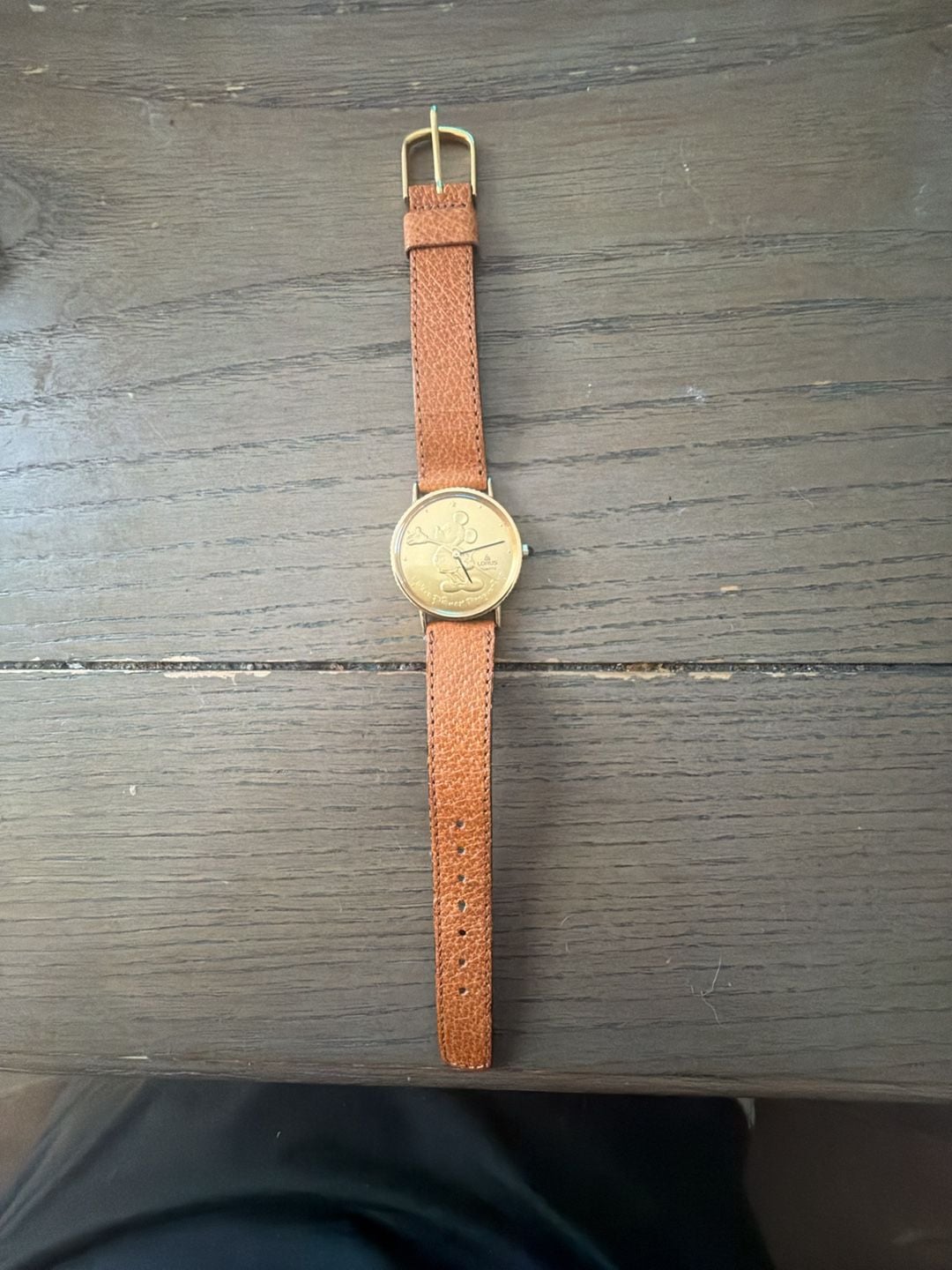 Lorus Mickey Mouse Gold Medallion Quartz Watch Brown Leather Strap 4