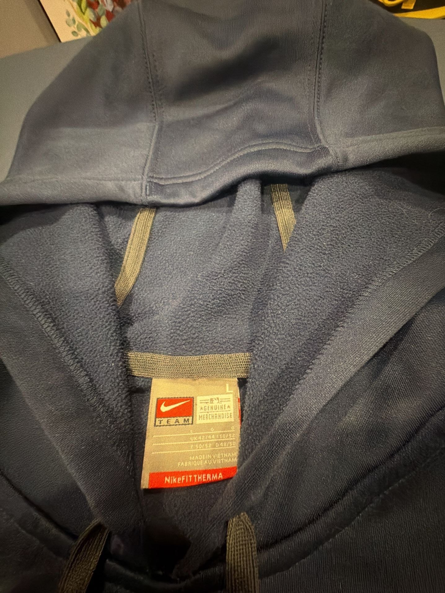 Nike New York Yankees Therma Fit Hoodie Size L Navy Blue Script Logo Pullover 4
