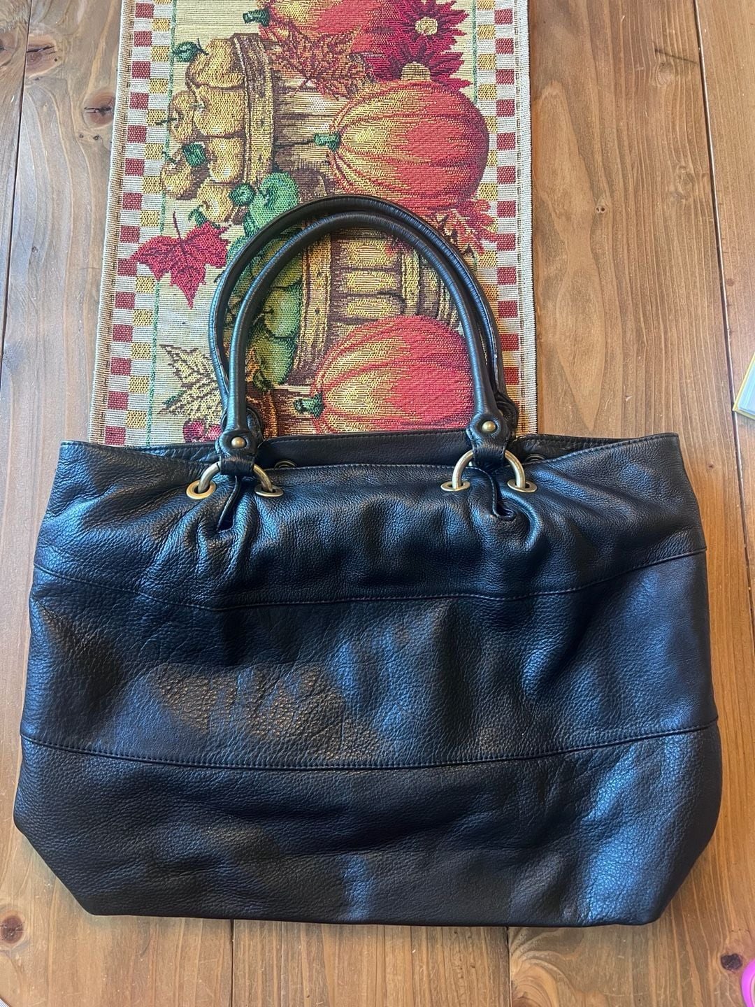 Elena Solano Black Buttery Leather Pebbled Tote Handbag 3