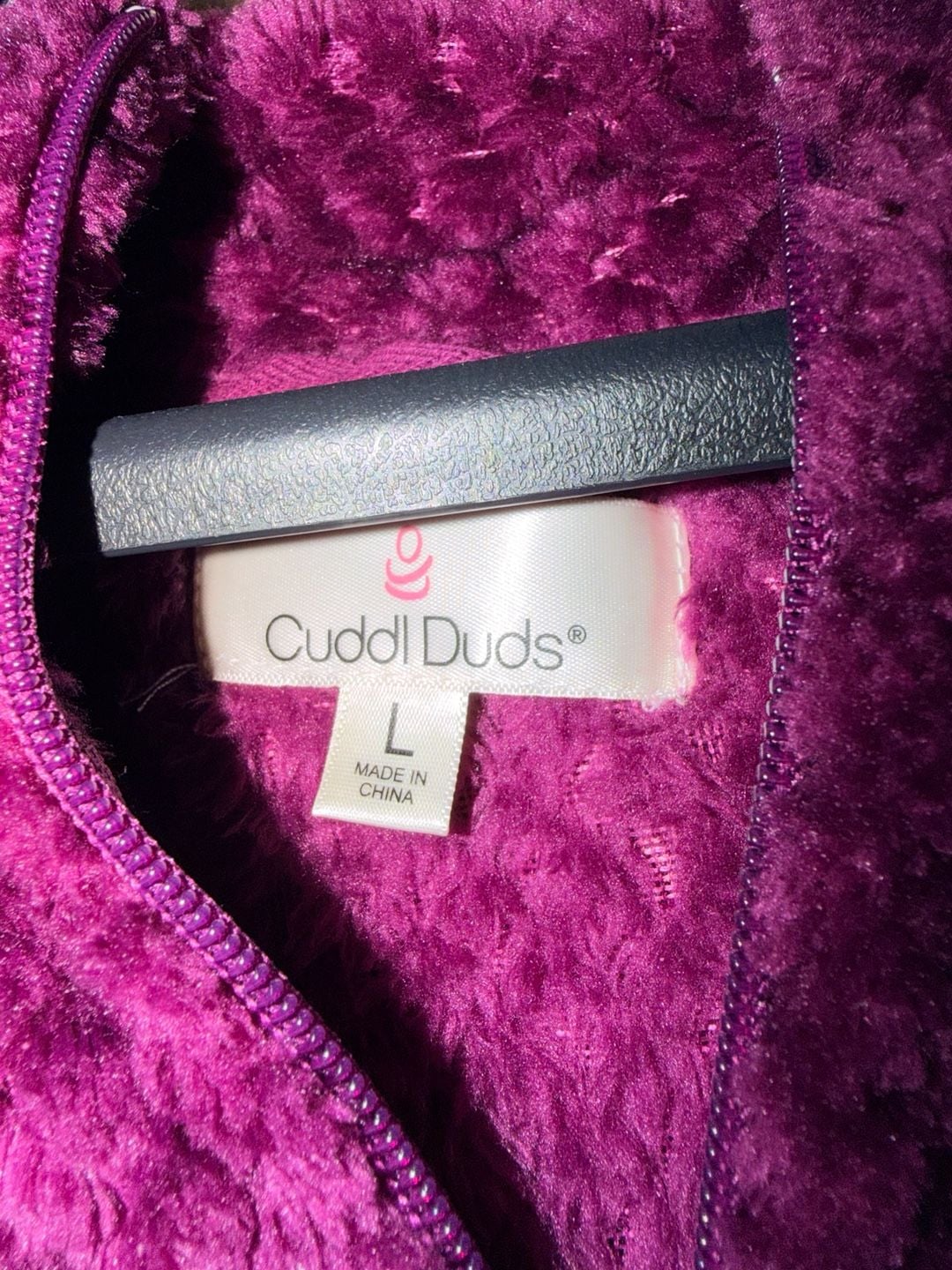 Cuddl Duds Fuzzy Zip Up Hoodie Size L Purple Sherpa Fleece 3
